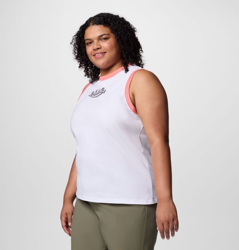 Women's Rolling Bend Graphic Ringer Tank - Plus Size, Color: White, Elevated Script, image 3