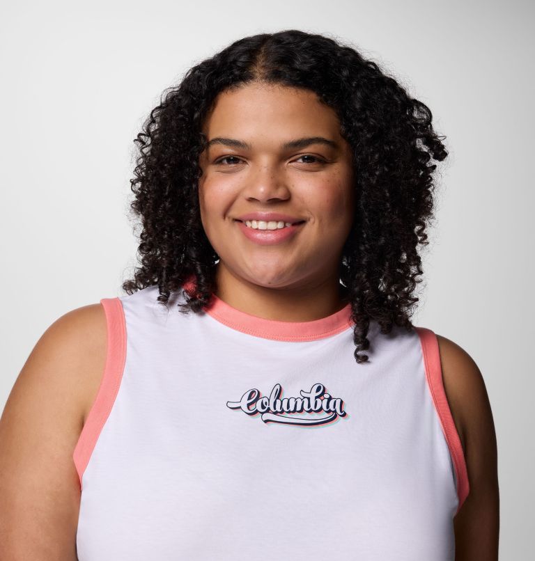 Women's Rolling Bend Graphic Ringer Tank - Plus Size, Color: White, Elevated Script, image 4