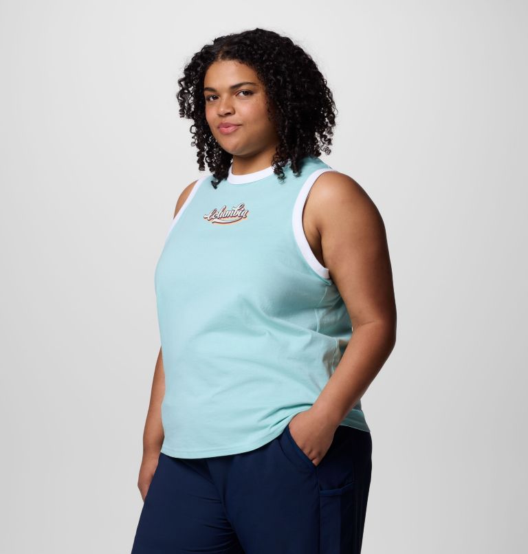 Women's Rolling Bend Graphic Ringer Tank - Plus Size, Color: Spray, Elevated Script, image 3