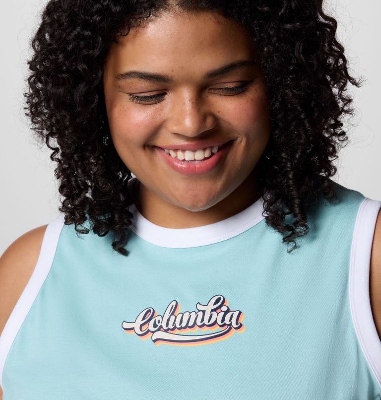 Women's Rolling Bend Graphic Ringer Tank - Plus Size, Color: Spray, Elevated Script, image 4