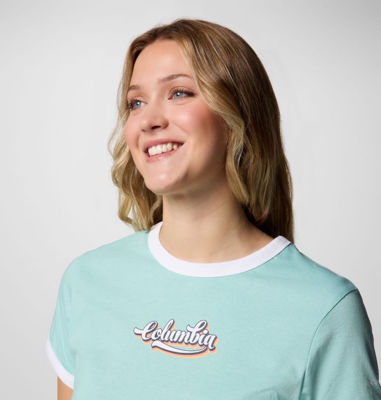 Camiseta con cuello redondo y estampado Rolling Bend para mujer, Color: Spray, Elevated Script, image 4