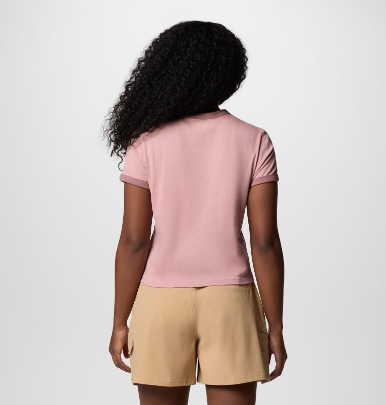 Camiseta con cuello redondo y estampado Rolling Bend para mujer, Color: Eraser Pink, Elevated Script, image 2