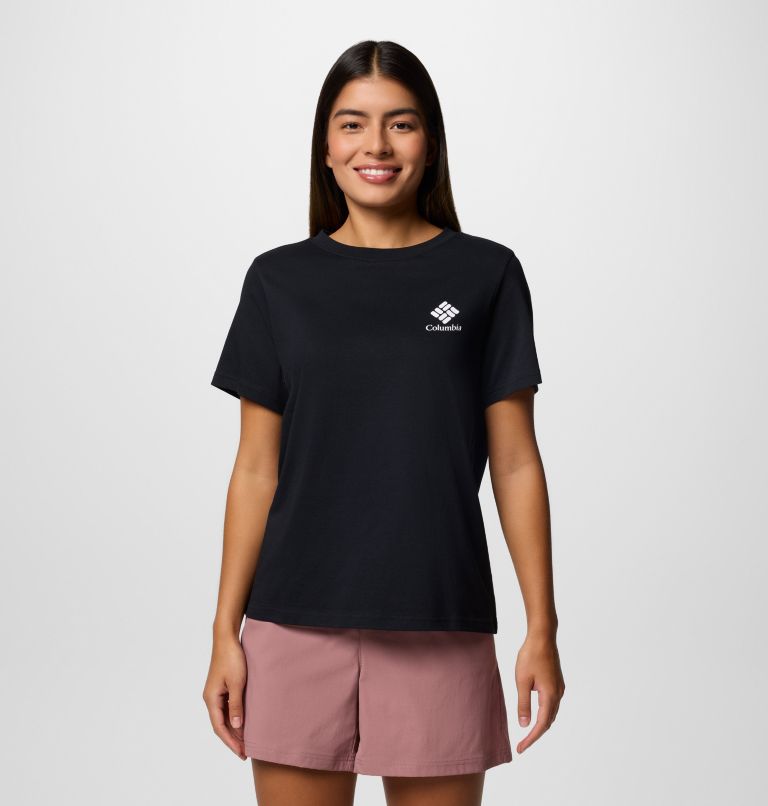 Women's Rolling Bend Graphic T-Shirt, Color: Black, Stacked Gem, image 1