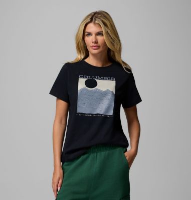 Women's Rolling Bend Graphic T-Shirt, Color: Black, Framed Linescape, image 7