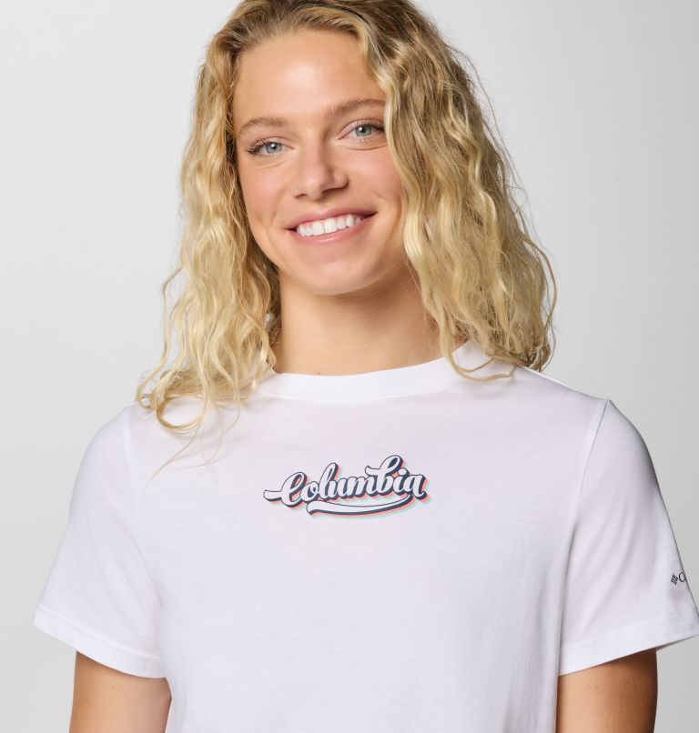 Women's Rolling Bend Graphic Short Sleeve Shirt, Color: White, Elevated Script, image 4