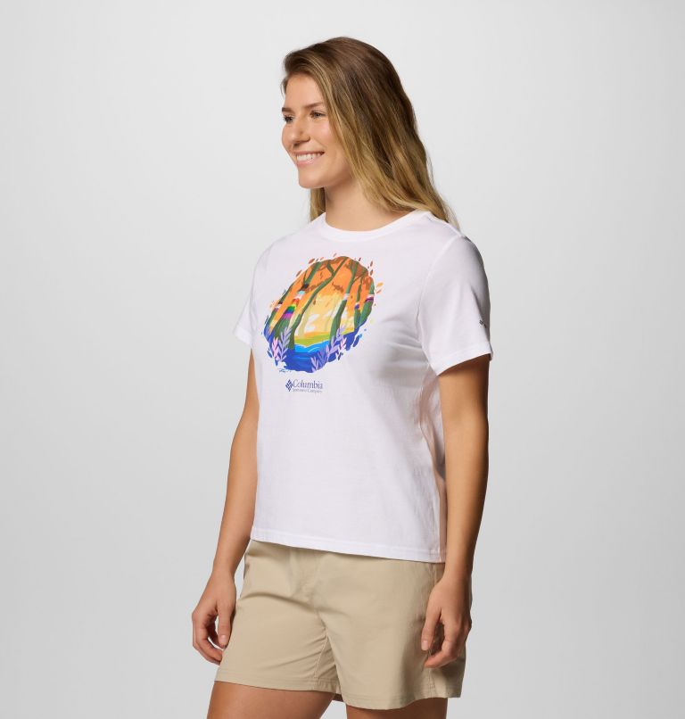Women's Rolling Bend Graphic Short Sleeve Shirt, Color: White, S25 Pride, image 3