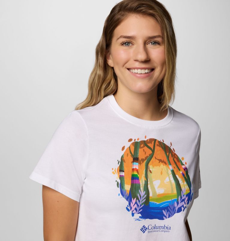 Women's Rolling Bend Graphic Short Sleeve Shirt, Color: White, S25 Pride, image 4