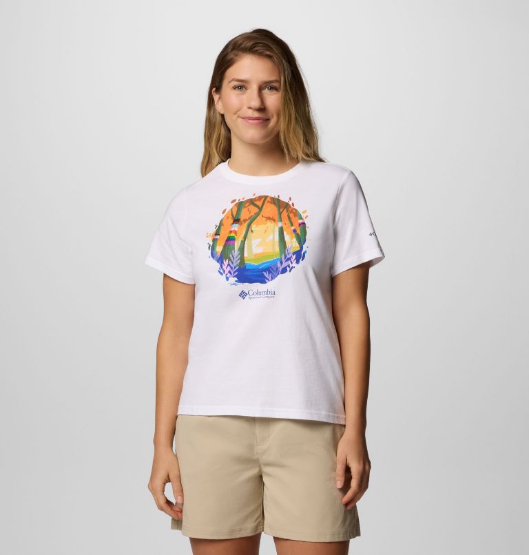 Women's Rolling Bend Graphic Short Sleeve Shirt, Color: White, S25 Pride, image 1