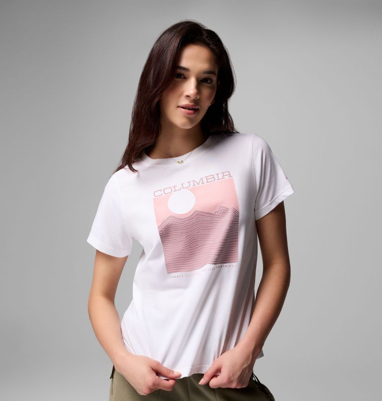 Women's Rolling Bend Graphic T-Shirt, Color: White, Framed Linescape, image 5