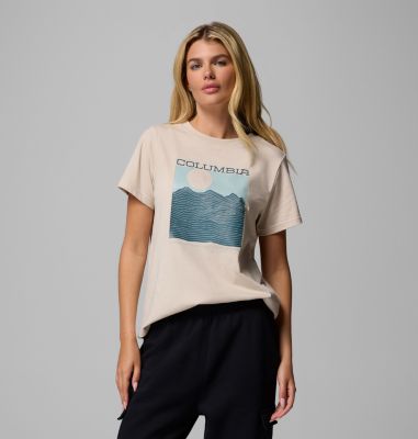 Women's Rolling Bend Graphic T-Shirt, Color: Dark Stone, Framed Linescape, image 1