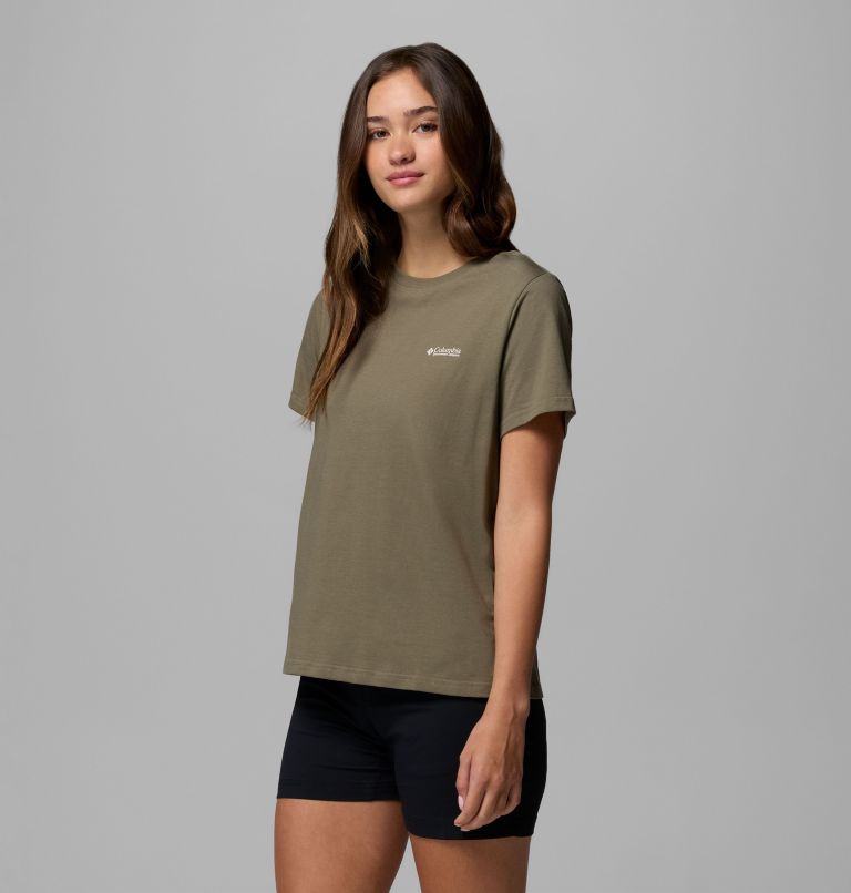 Women's Rolling Bend Graphic T-Shirt, Color: Stone Green, Framed Diamond, image 4
