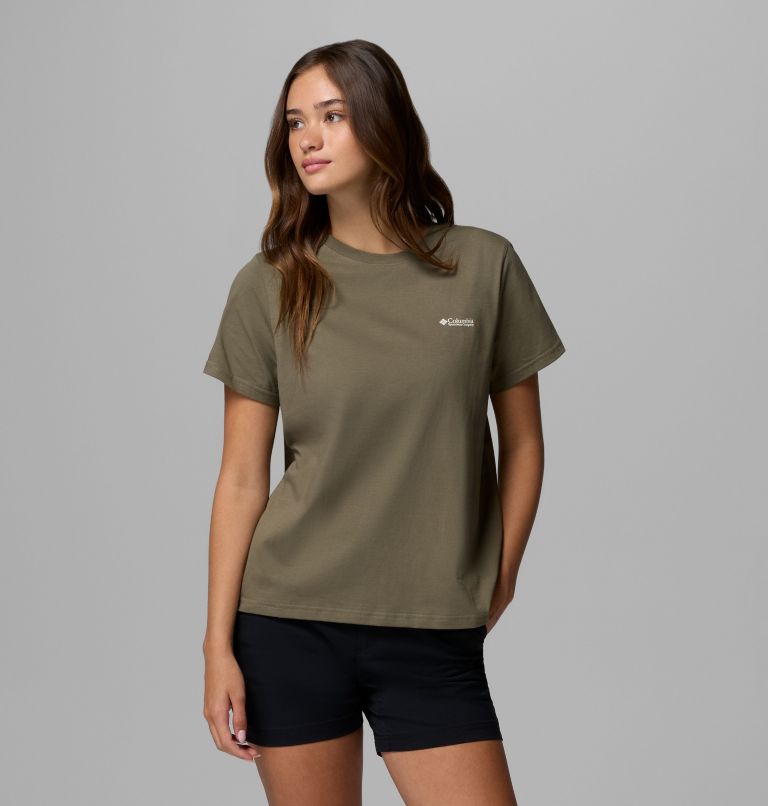 Women's Rolling Bend Graphic T-Shirt, Color: Stone Green, Framed Diamond, image 3