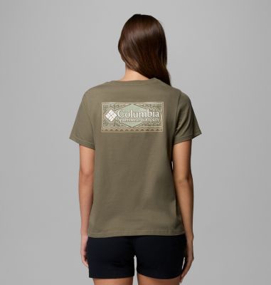 Women's Rolling Bend Graphic T-Shirt, Color: Stone Green, Framed Diamond, image 9