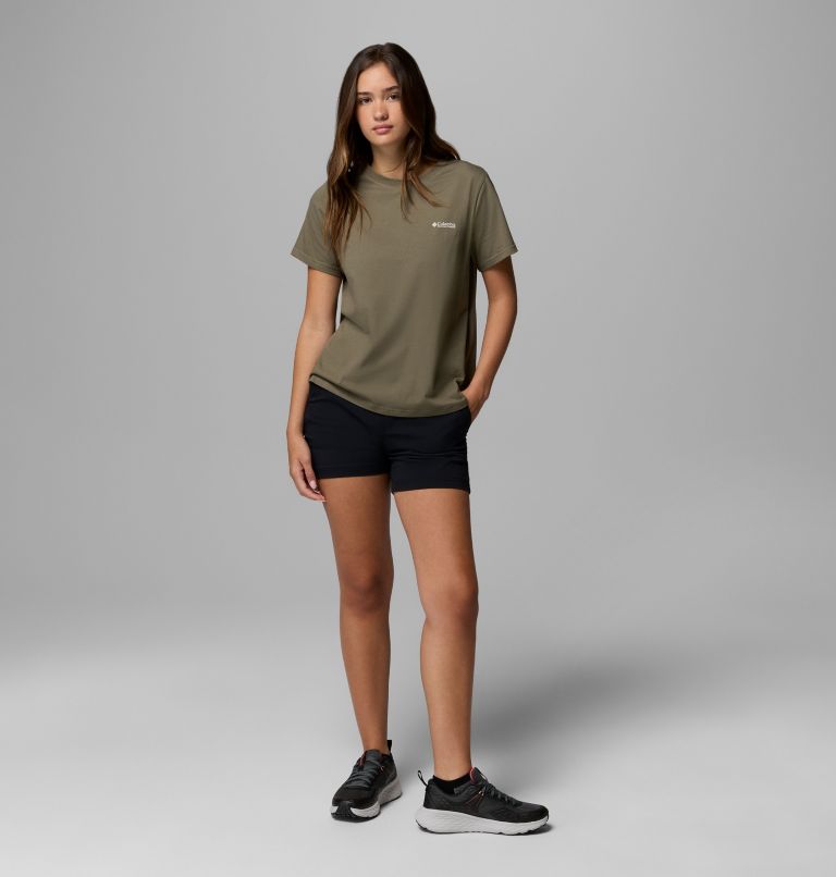 Women's Rolling Bend Graphic T-Shirt, Color: Stone Green, Framed Diamond, image 2