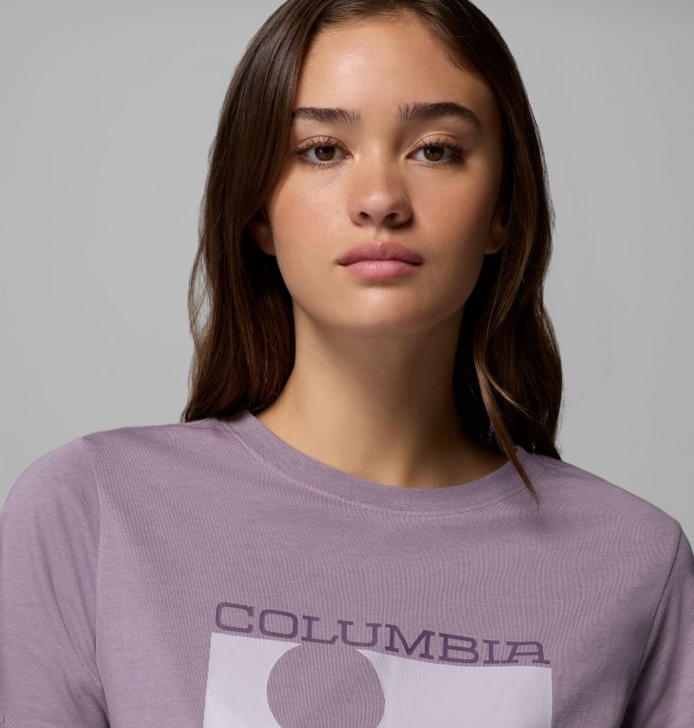 Women's Rolling Bend Graphic Short Sleeve Shirt, Color: Shale Purple, Framed Linescape, image 5