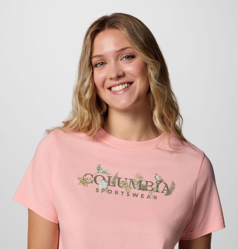 Women's Rolling Bend Graphic Short Sleeve Shirt, Color: Pink Sand, Outback Critters, image 4