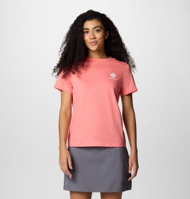 Women's Rolling Bend Graphic Short Sleeve Shirt, Color: Alpenglow, Stacked Gem, image 1