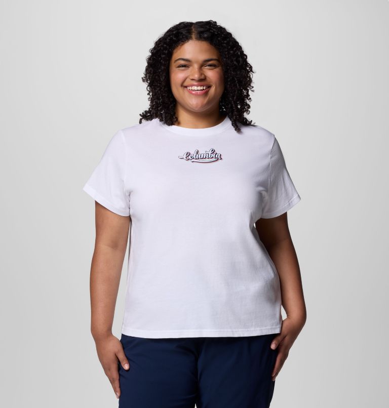 Women's Rolling Bend Graphic Short Sleeve Shirt - Plus Size, Color: White, Elevated Script, image 1