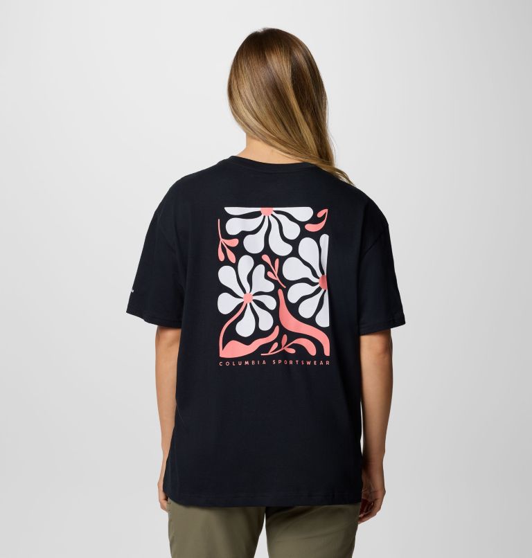 Camiseta oversize con estampado Rolling Bend para mujer, Color: Black, Floral Fun, image 1