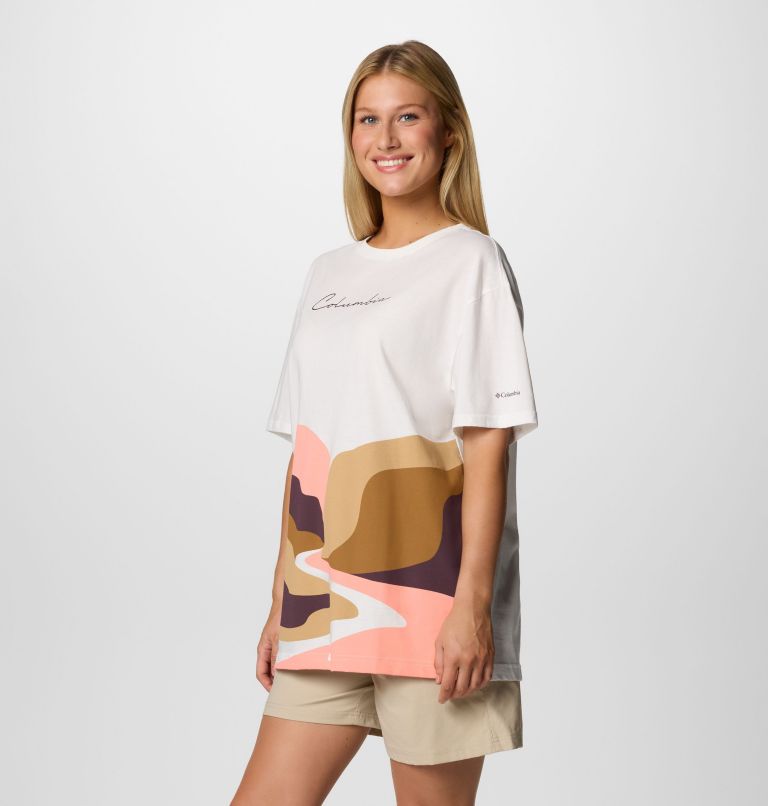 Women's Rolling Bend Graphic Oversized T-Shirt, Color: Sea Salt, Trailscape, image 3