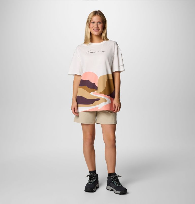 Women's Rolling Bend Graphic Oversized T-Shirt, Color: Sea Salt, Trailscape, image 7