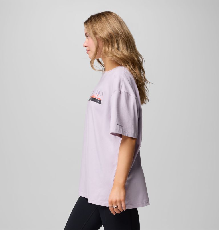 Women's Rolling Bend Graphic Oversized T-Shirt, Color: Lavender Pearl, First On Trail, image 4