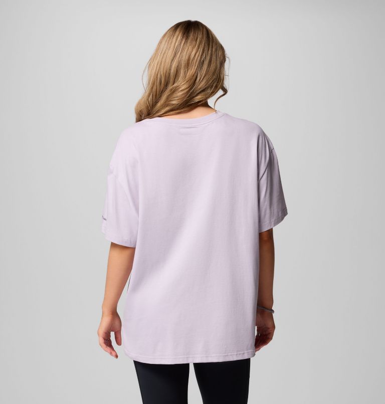 Women's Rolling Bend Graphic Oversized T-Shirt, Color: Lavender Pearl, First On Trail, image 3