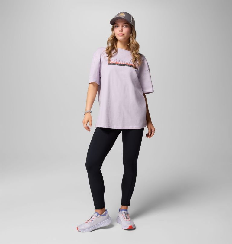 Women's Rolling Bend Graphic Oversized T-Shirt, Color: Lavender Pearl, First On Trail, image 2