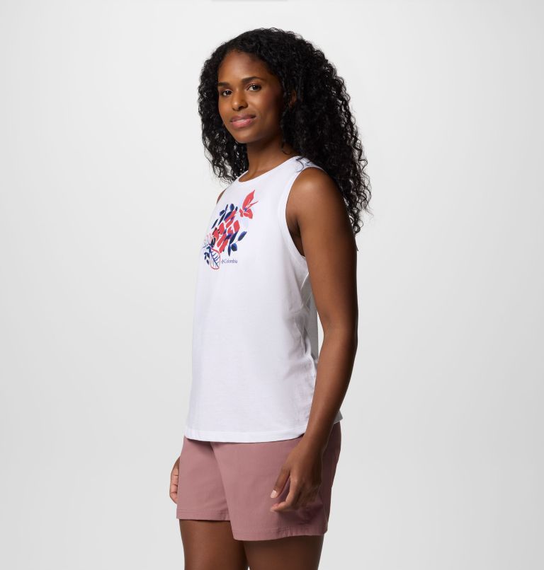 Women's Ruby Springs Graphic Tank, Color: White, Botanical Gem, image 3
