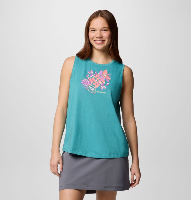 Women's Ruby Springs Graphic Tank, Color: Teal, Botanical Gem, image 1