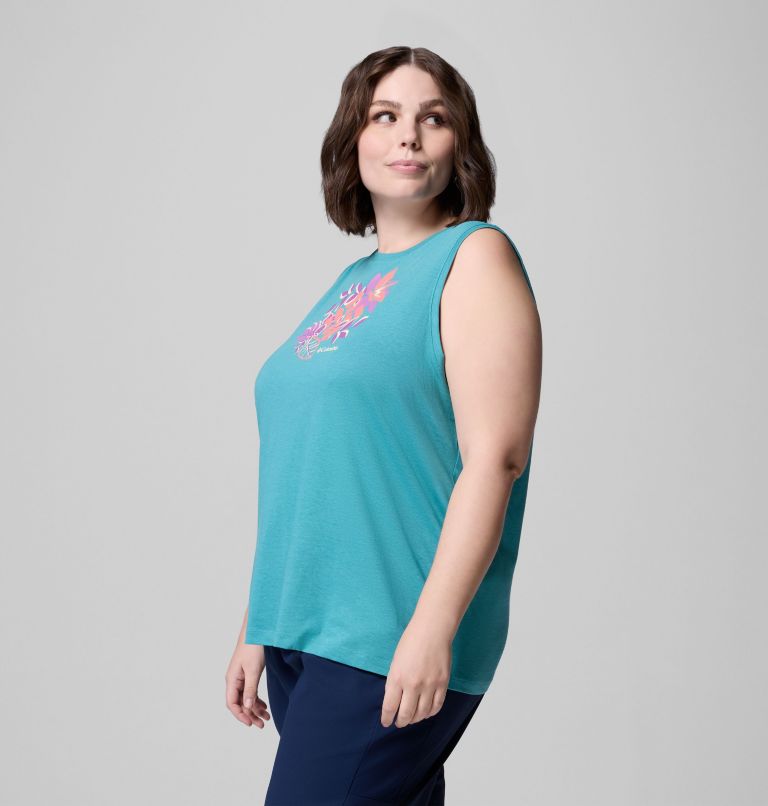 Women's Ruby Springs Graphic Tank - Plus Size, Color: Teal, Botanical Gem, image 3