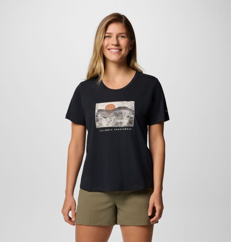 Women's Ruby Springs Graphic Scoop Neck Technical T-Shirt, Color: Black, Wanderlust, image 1
