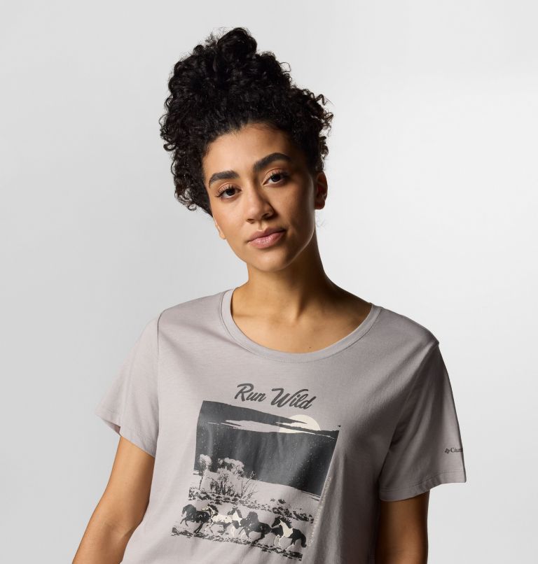 Women's Ruby Springs Graphic Scoop Neck Short Sleeve Shirt, Color: Columbia Grey Heather, Running Free, image 4