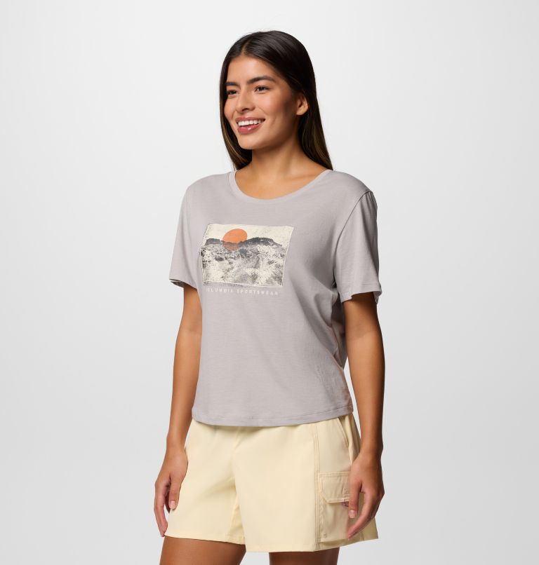 Camiseta técnica con cuello redondo y estampado Ruby Springs para mujer, Color: Columbia Grey Heather, Wanderlust, image 3