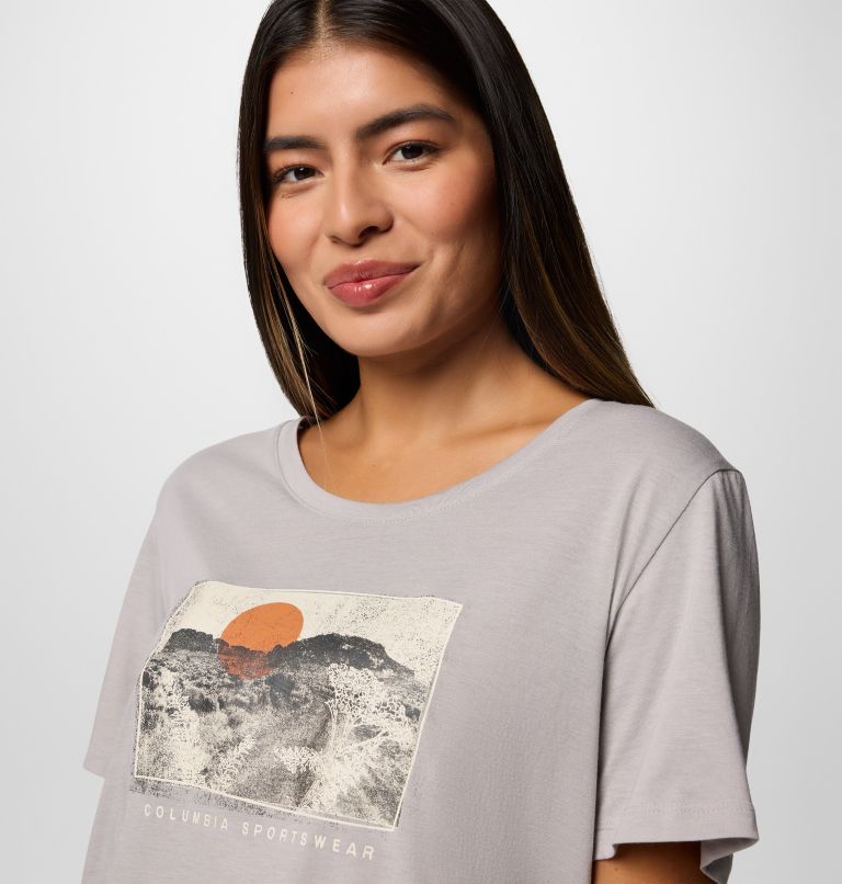Camiseta técnica con cuello redondo y estampado Ruby Springs para mujer, Color: Columbia Grey Heather, Wanderlust, image 4