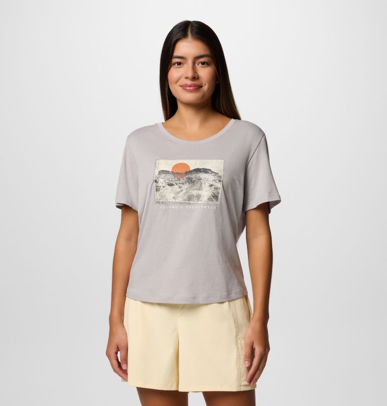 Camiseta técnica con cuello redondo y estampado Ruby Springs para mujer, Color: Columbia Grey Heather, Wanderlust, image 1