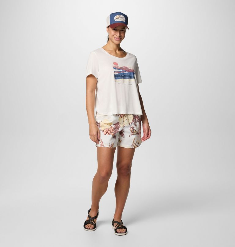 Women's Ruby Springs Graphic Scoop Neck Technical T-Shirt, Color: Sea Salt, Foggy Hillscape, image 5