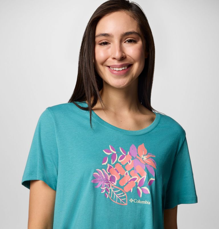 Women's Ruby Springs Graphic Scoop Neck Short Sleeve Shirt, Color: Teal, Botanical Gem, image 4