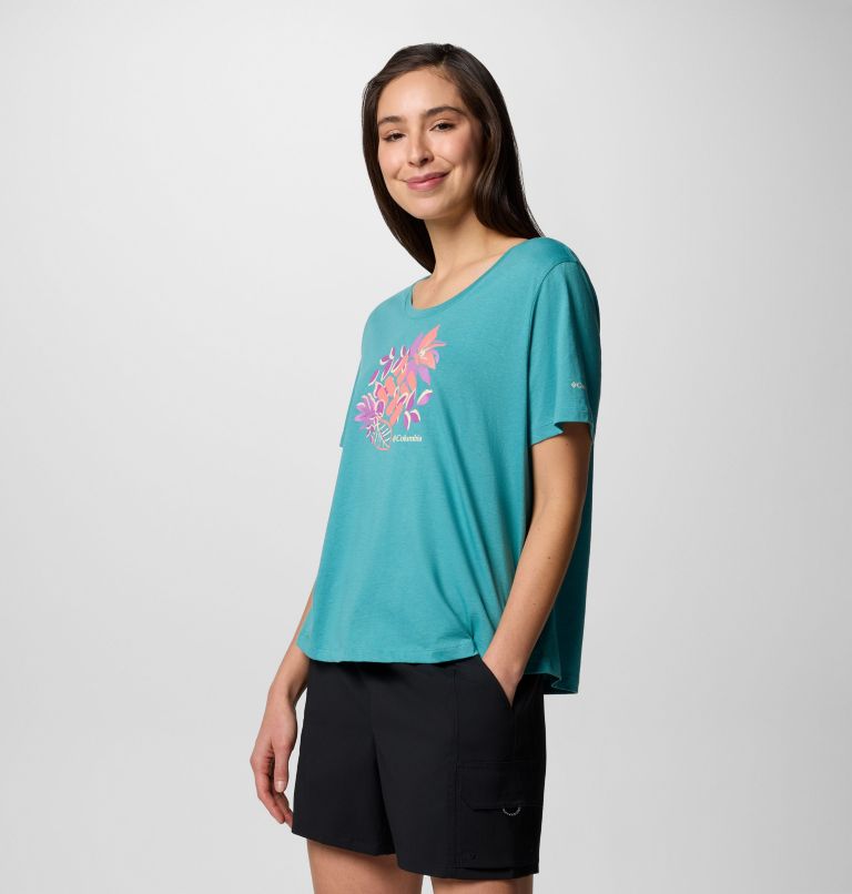 Women's Ruby Springs Graphic Scoop Neck Short Sleeve Shirt, Color: Teal, Botanical Gem, image 5
