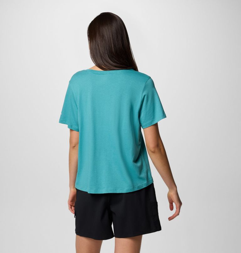 Women's Ruby Springs Graphic Scoop Neck Short Sleeve Shirt, Color: Teal, Botanical Gem, image 2