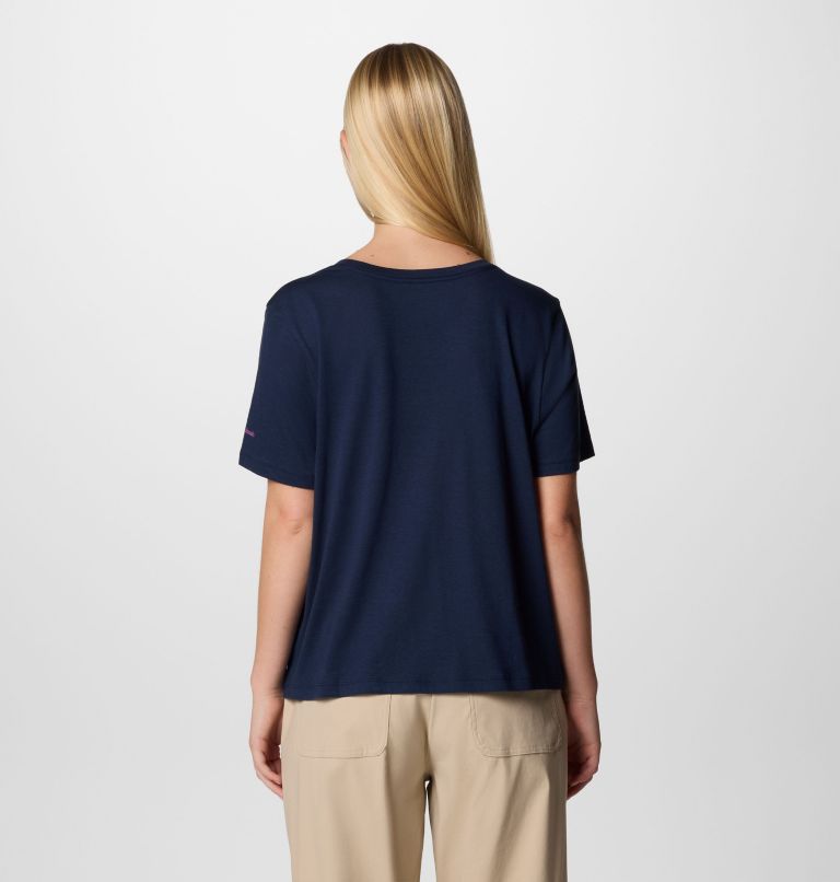 Women's Ruby Springs Graphic Scoop Neck Short Sleeve Shirt, Color: Collegiate Navy, Wanderlust Floral, image 2