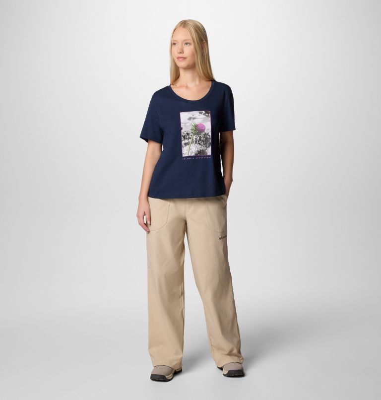 Women's Ruby Springs Graphic Scoop Neck Short Sleeve Shirt, Color: Collegiate Navy, Wanderlust Floral, image 5