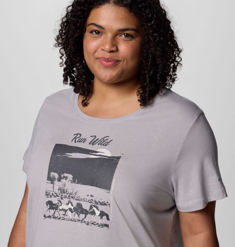 Women's Ruby Springs Graphic Scoop Neck Short Sleeve Shirt - Plus Size, Color: Columbia Grey Heather, Running Free, image 4