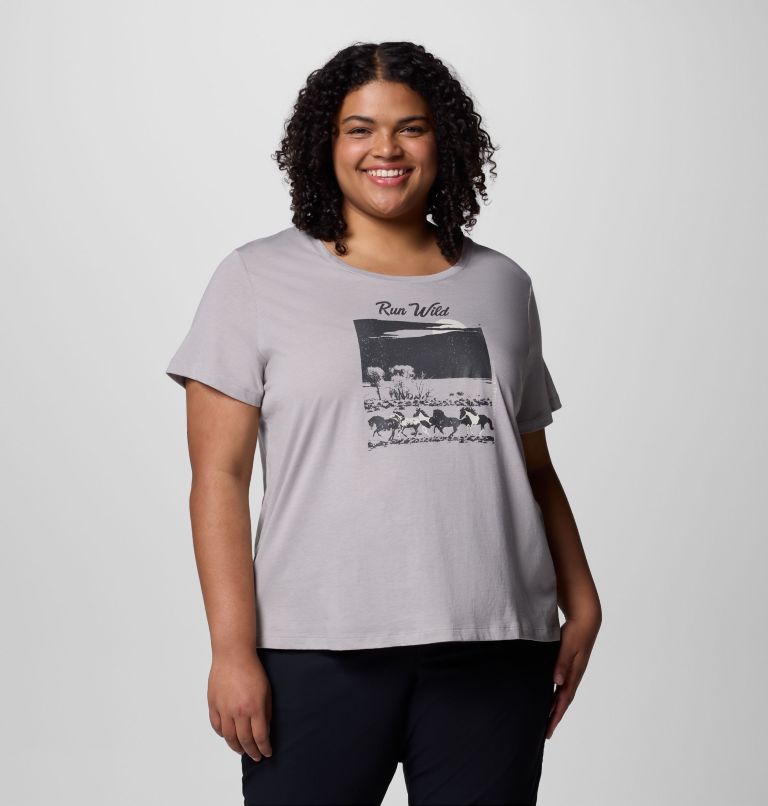 Women's Ruby Springs Graphic Scoop Neck Short Sleeve Shirt - Plus Size, Color: Columbia Grey Heather, Running Free, image 1