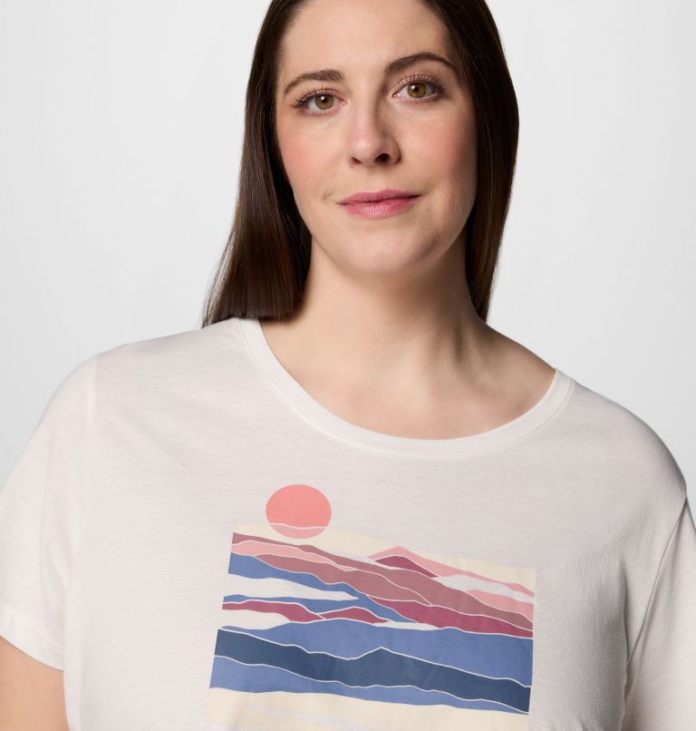 Women's Ruby Springs Graphic Scoop Neck Short Sleeve Shirt - Plus Size, Color: Sea Salt, Foggy Hillscape, image 4