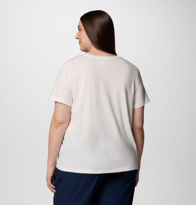 Women's Ruby Springs Graphic Scoop Neck Short Sleeve Shirt - Plus Size, Color: Sea Salt, Foggy Hillscape, image 2