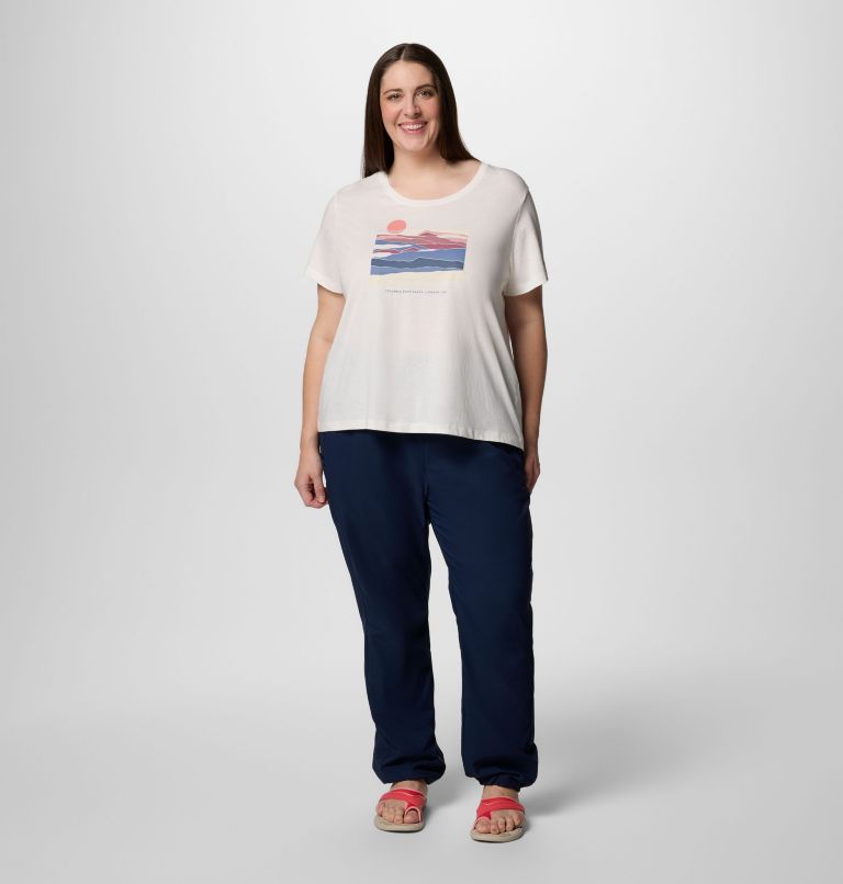 Women's Ruby Springs Graphic Scoop Neck Short Sleeve Shirt - Plus Size, Color: Sea Salt, Foggy Hillscape, image 5