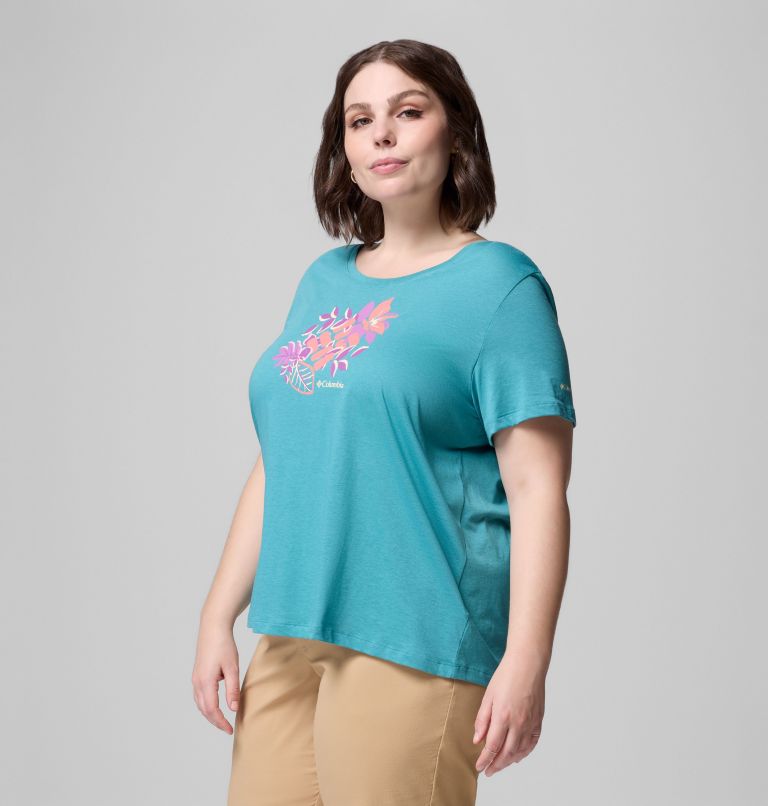 Women's Ruby Springs Graphic Scoop Neck Short Sleeve Shirt - Plus Size, Color: Teal, Botanical Gem, image 3