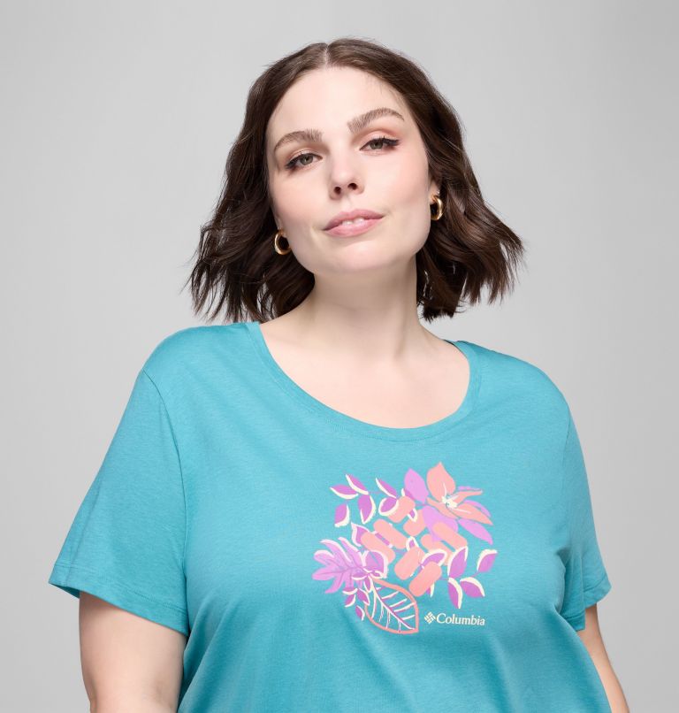 Women's Ruby Springs Graphic Scoop Neck Short Sleeve Shirt - Plus Size, Color: Teal, Botanical Gem, image 4