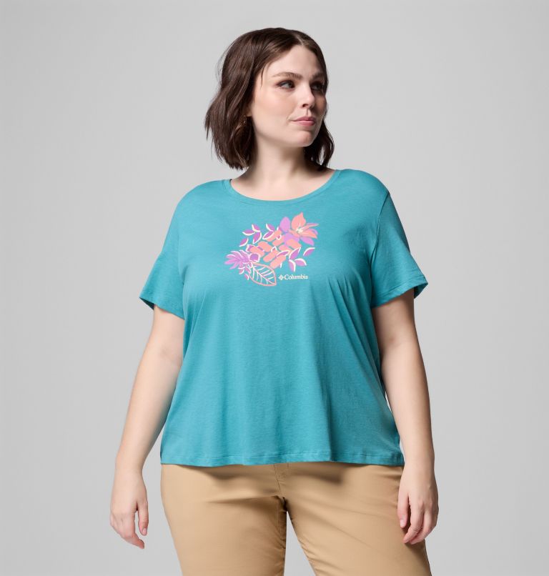 Women's Ruby Springs Graphic Scoop Neck Short Sleeve Shirt - Plus Size, Color: Teal, Botanical Gem, image 1